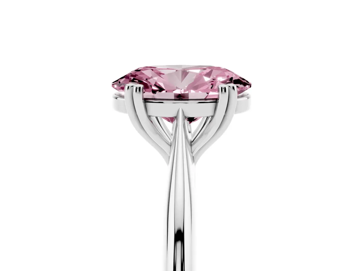 Fancy Pink Oval Cut Solitaire Diamond Ring with Six-Prong Setting and Classic Band Silver