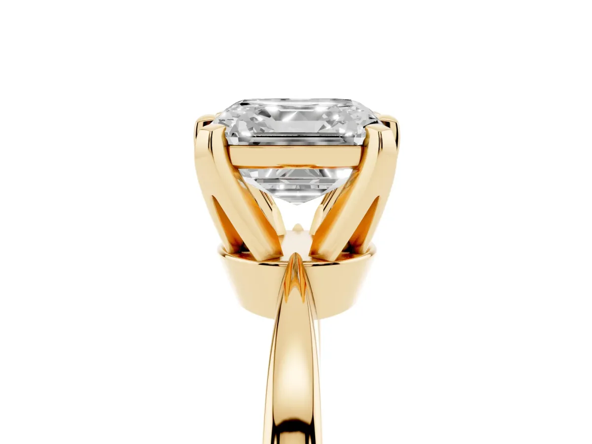 Asscher Cut Solitaire Engagement Ring with Six-Prong Setting and Tapered Band Yellow gold