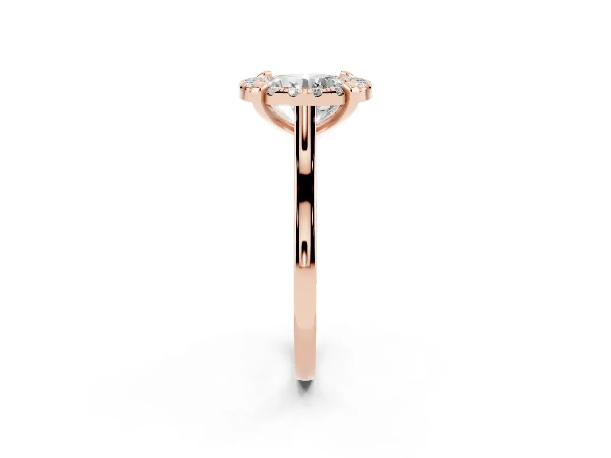 Round Cut Diamond Cluster Halo Solitaire with Four-Prong Setting Rose gold