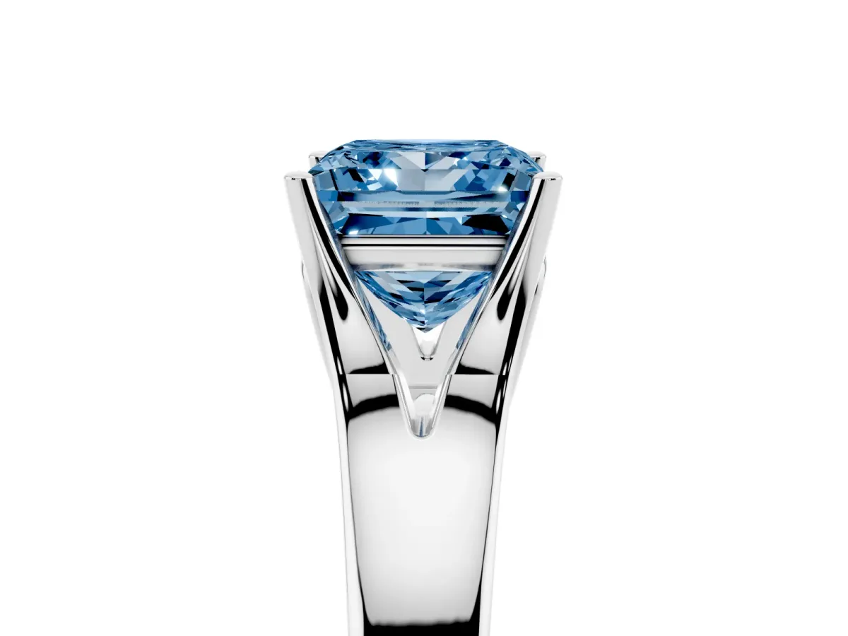 Fancy Blue Princess Cut Solitaire Diamond Ring with Cathedral Band and Four-Prong Setting Silver