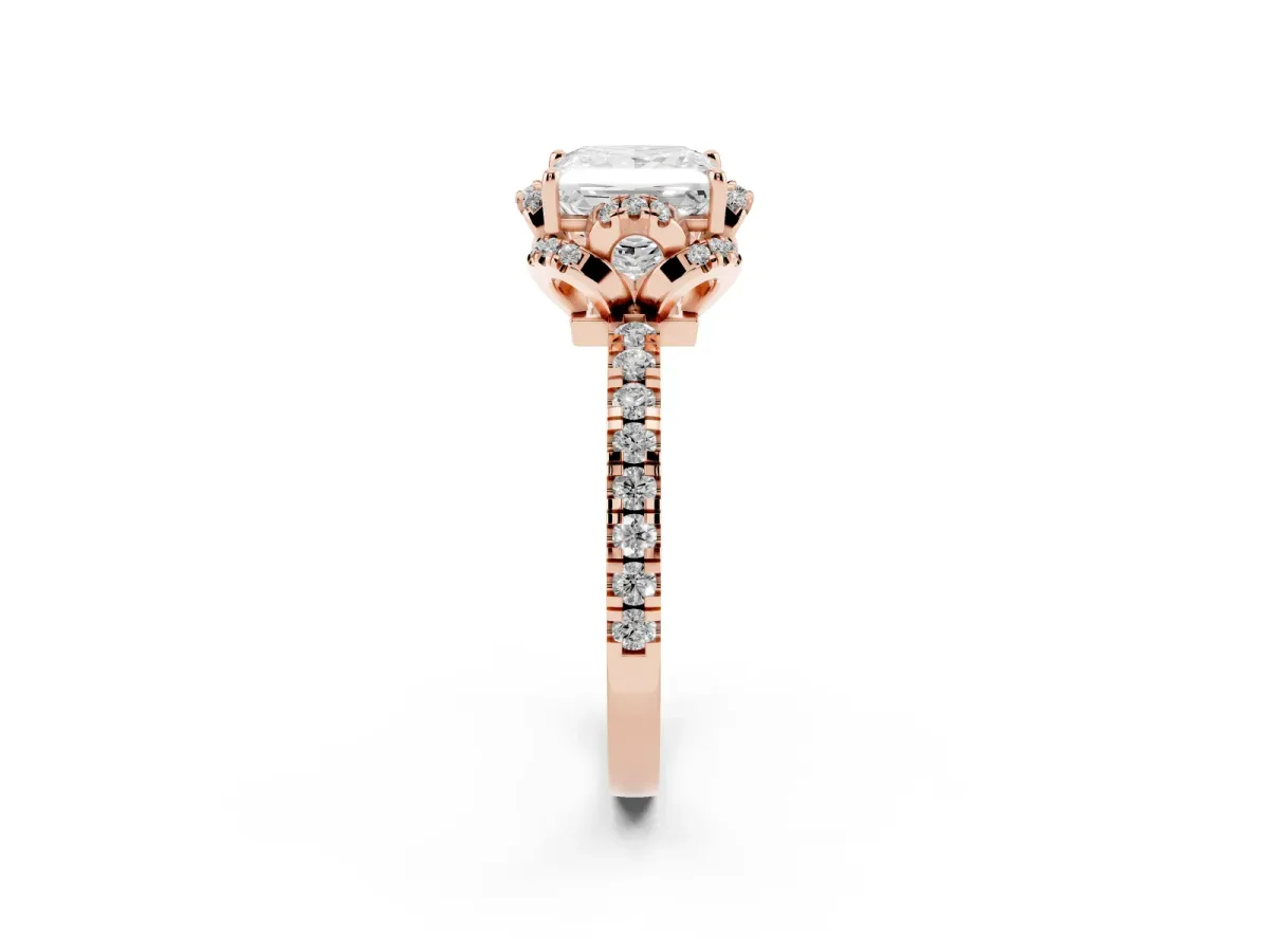 Princess Cut Diamond Halo Pave Band with Four-Prong Setting Rose gold