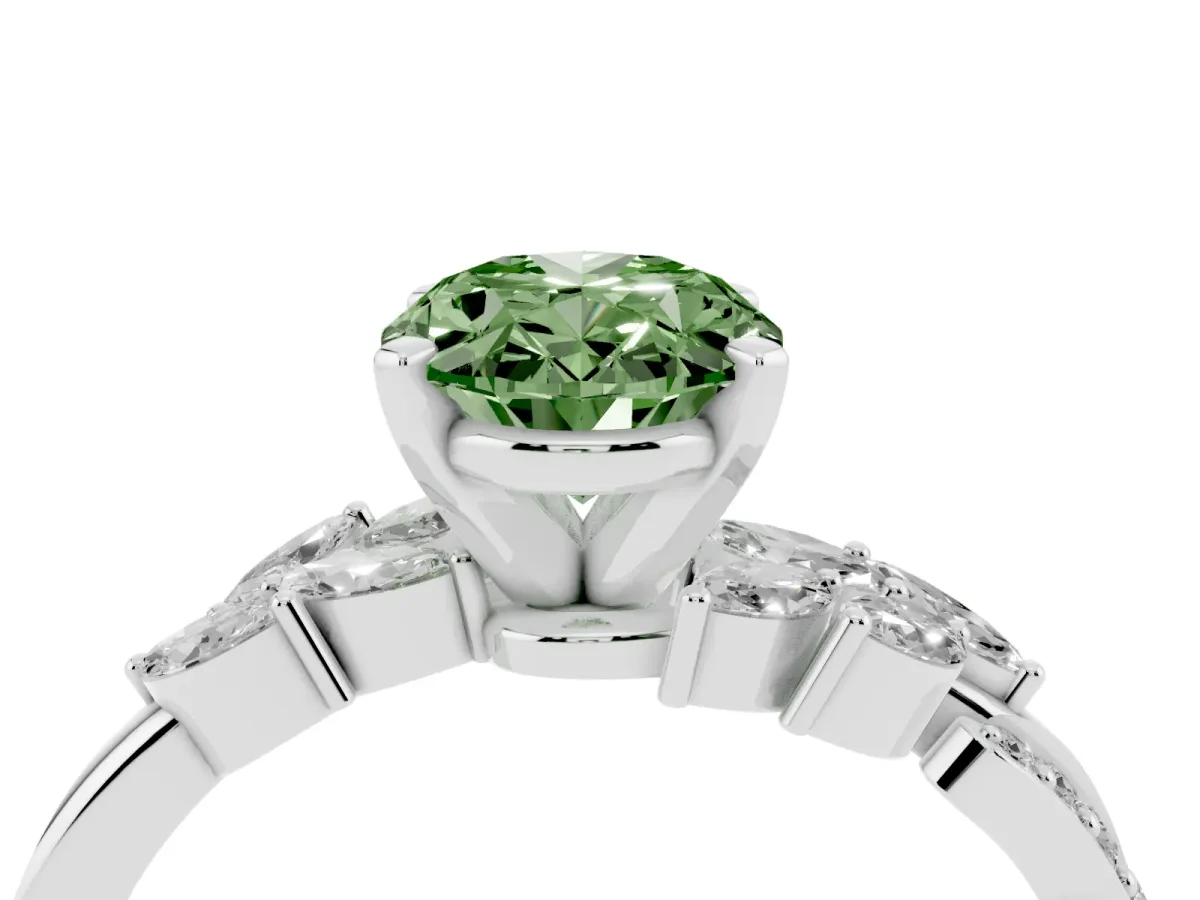 Fancy Green Oval Cut Solitaire Marquise Twist Band with Six-Prong Setting Silver