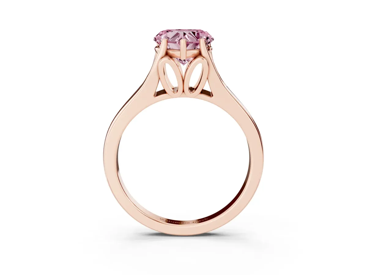 Fancy Pink Heart Cut Solitaire Diamond Ring with Cathedral Band and Four-Prong Setting Rose gold