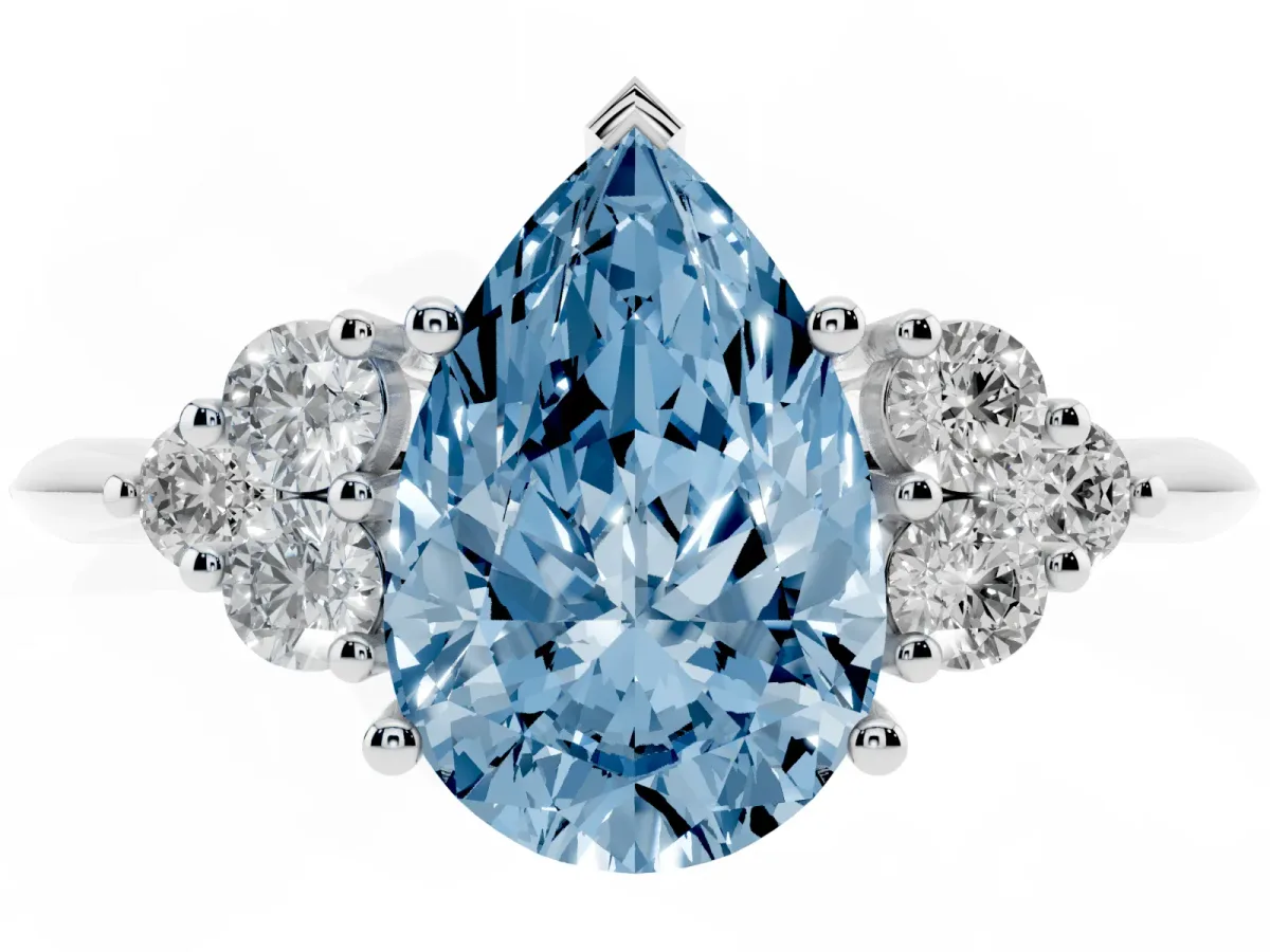 Fancy Blue Pear Cut Cut Diamond Cluster Ring with Solitaire Band and Four-Prong Setting Silver