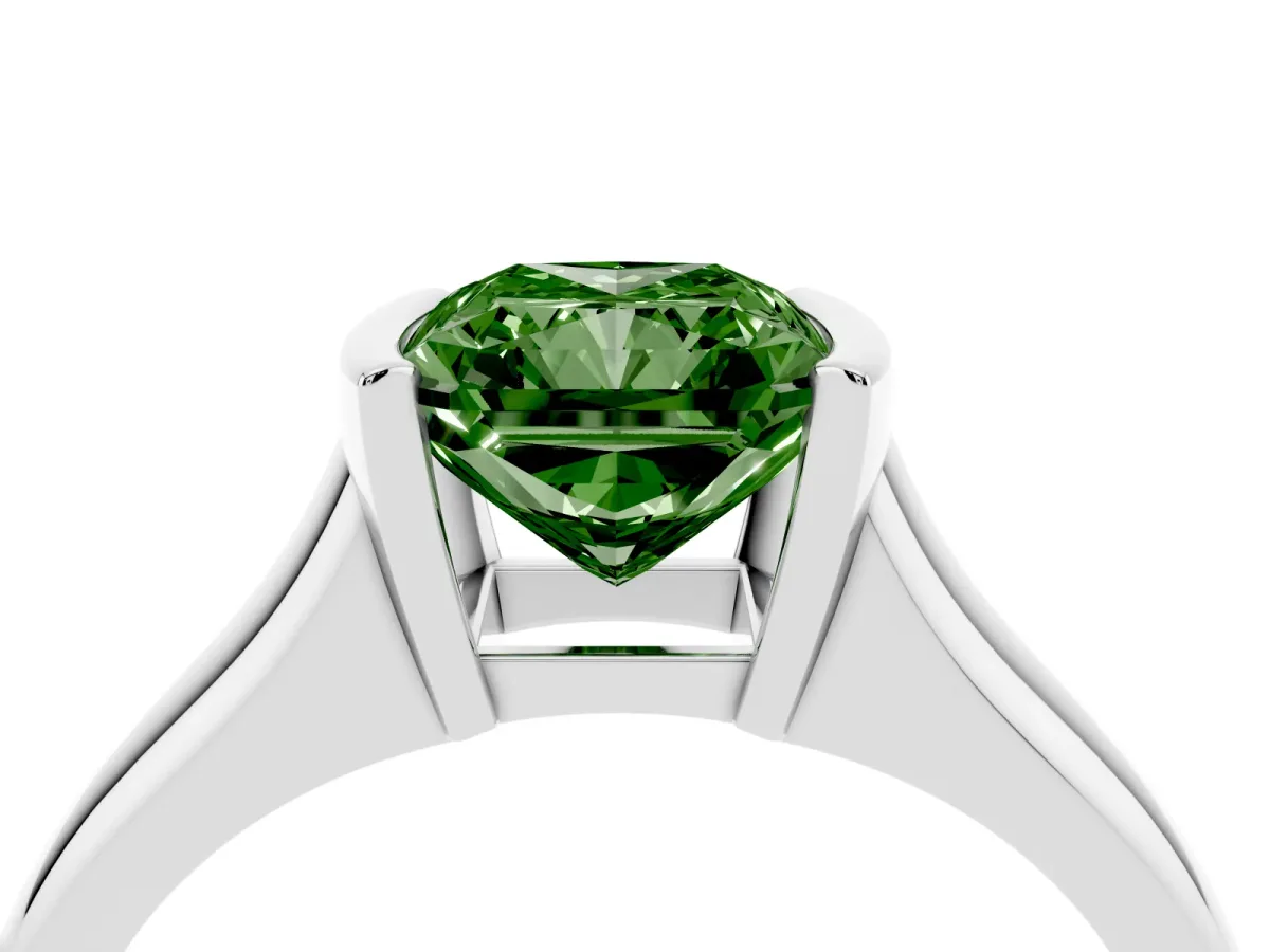 Fancy Green Radiant Cut Solitaire Tension Set Diamond Ring with Split Shank Band Silver