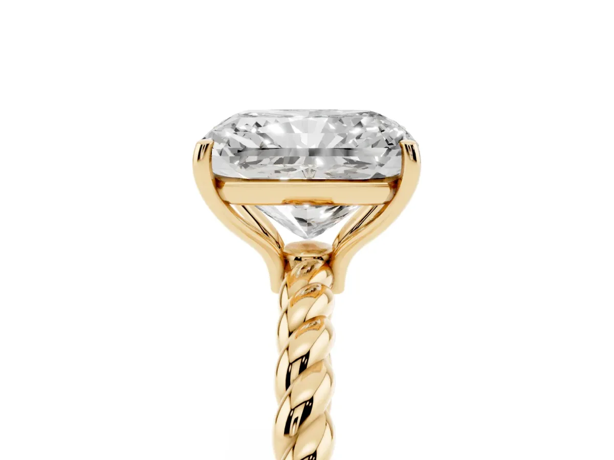 Radiant Cut Solitaire Twist Band Ring with Four-Prong Setting Yellow gold