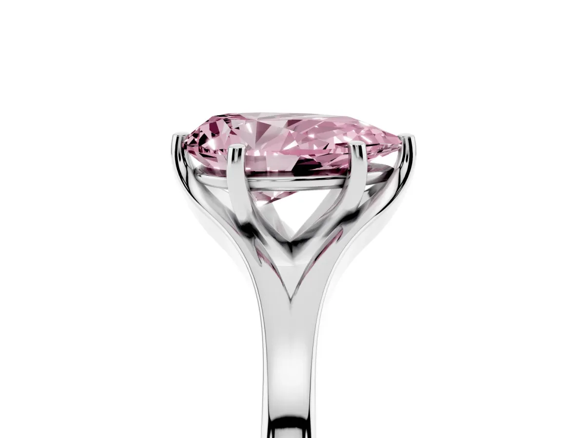 Fancy Pink Pear Cut Solitaire Diamond Ring with Six-Prong Setting and Tapered Band Silver
