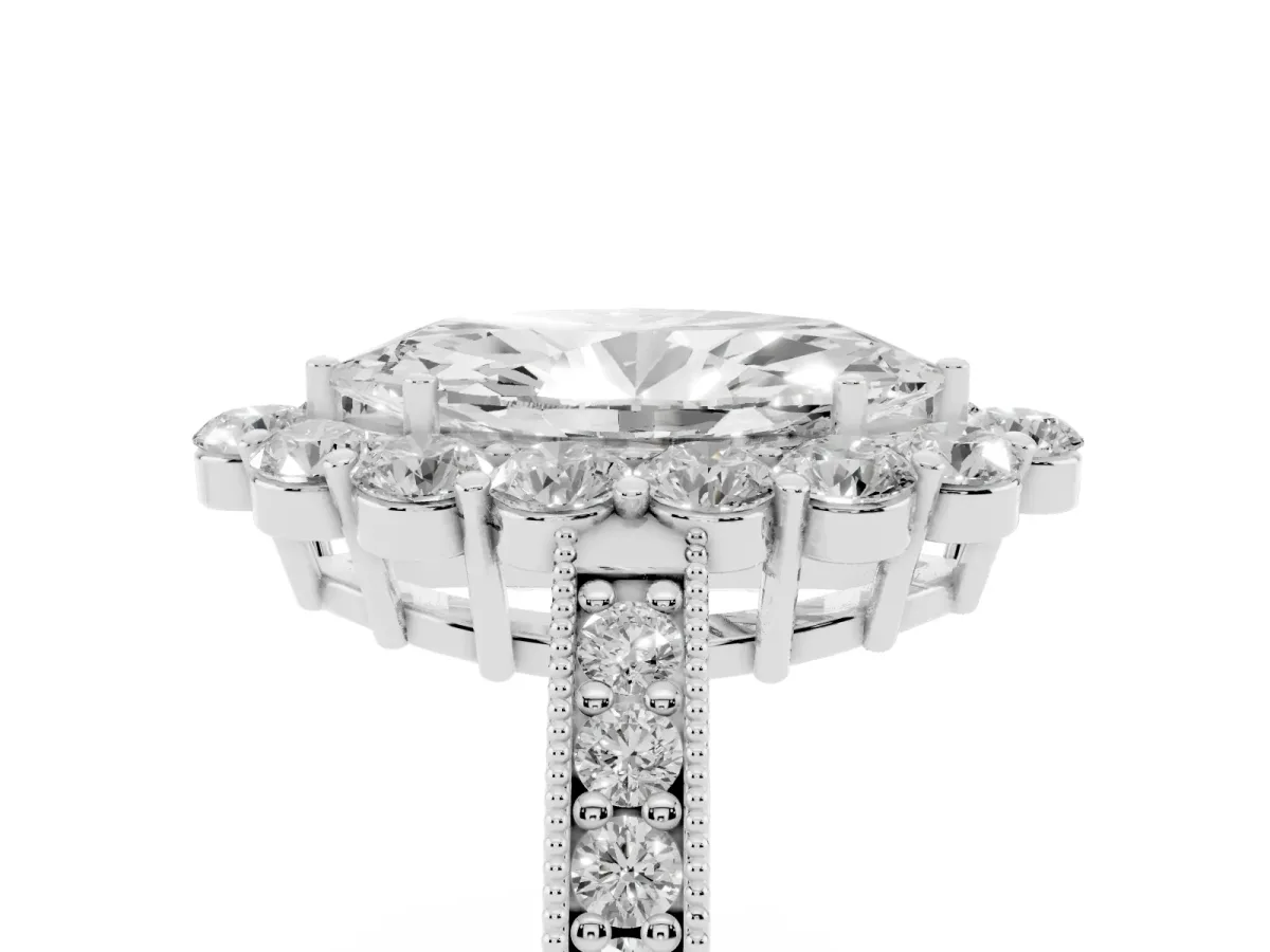 Marquise Cut Cut Halo Diamond Pavé Engagement Ring with Milgrain Detailing White gold