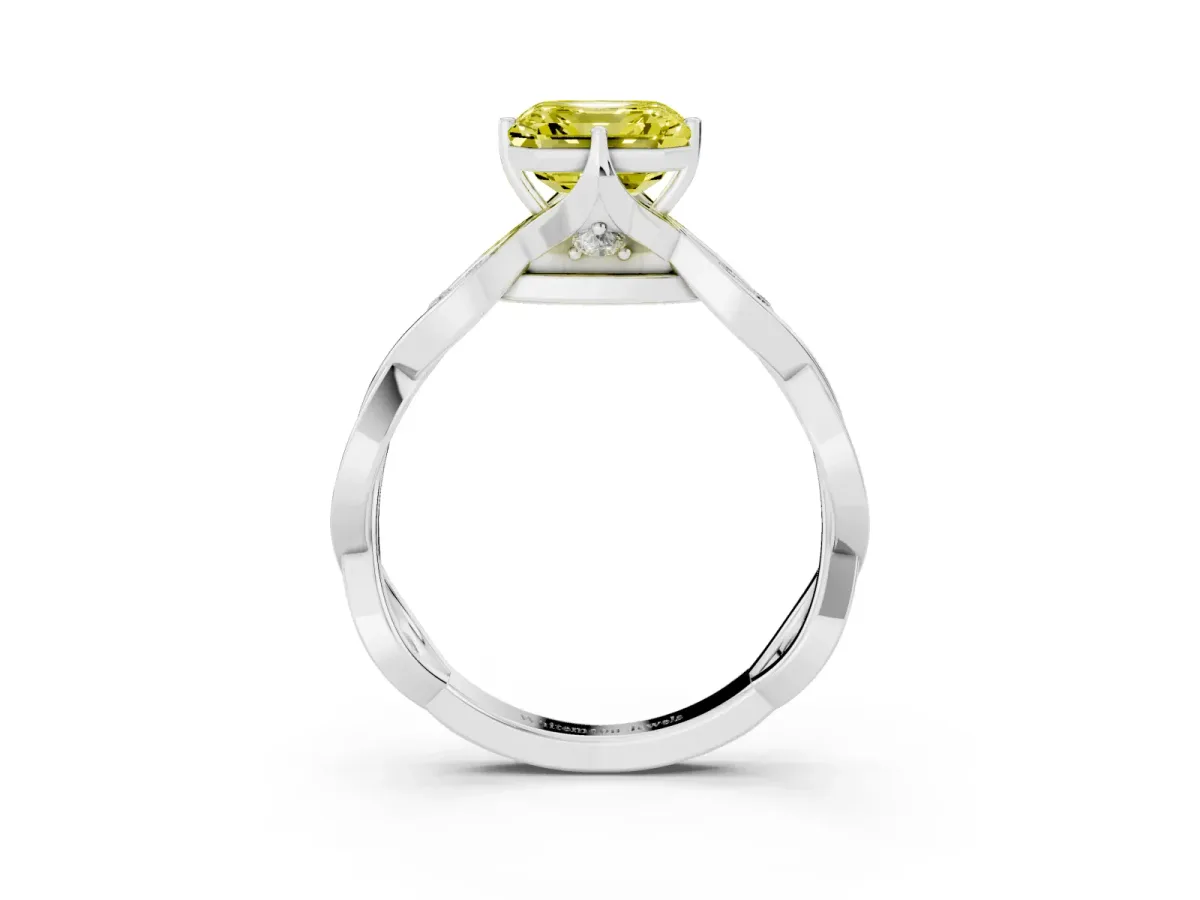 Fancy Yellow Asscher Cut Solitaire Twist Band with Leaf Prong Setting Silver