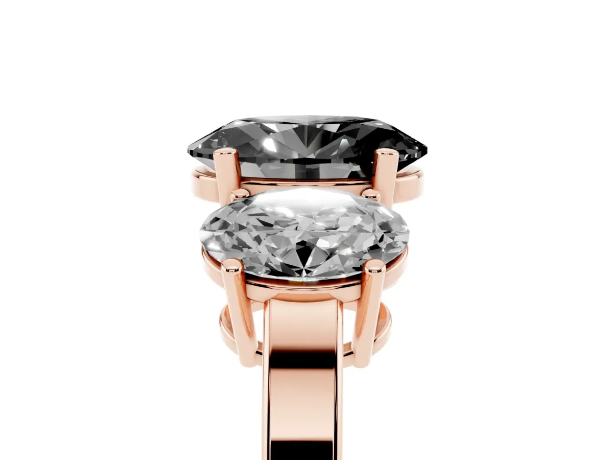 Fancy Black Three-Stone Oval Cut Cut Diamond Engagement Ring with Flat Band and Four-Prong Setting Rose gold