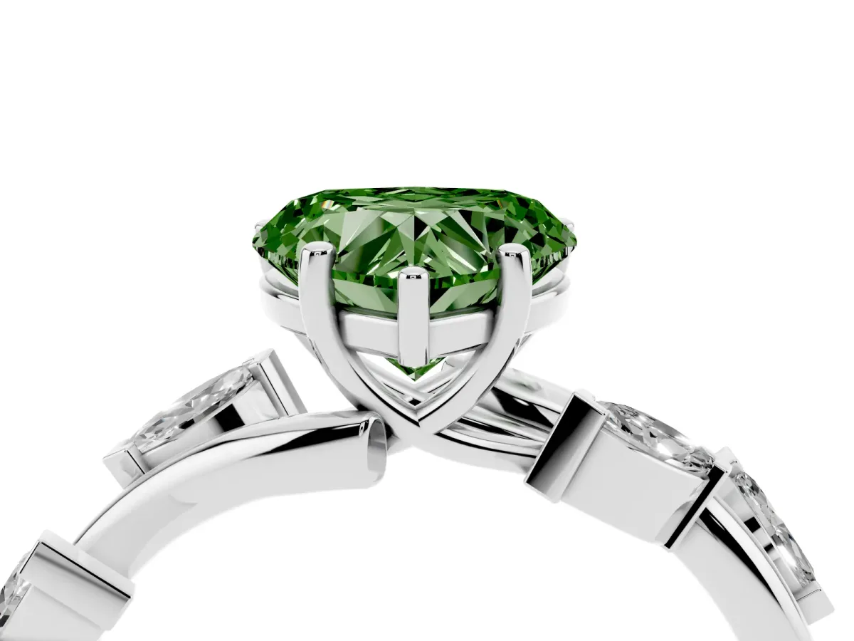 Fancy Green Heart Cut Solitaire Twisted Band Marquise Accent Prong Setting Ring Silver