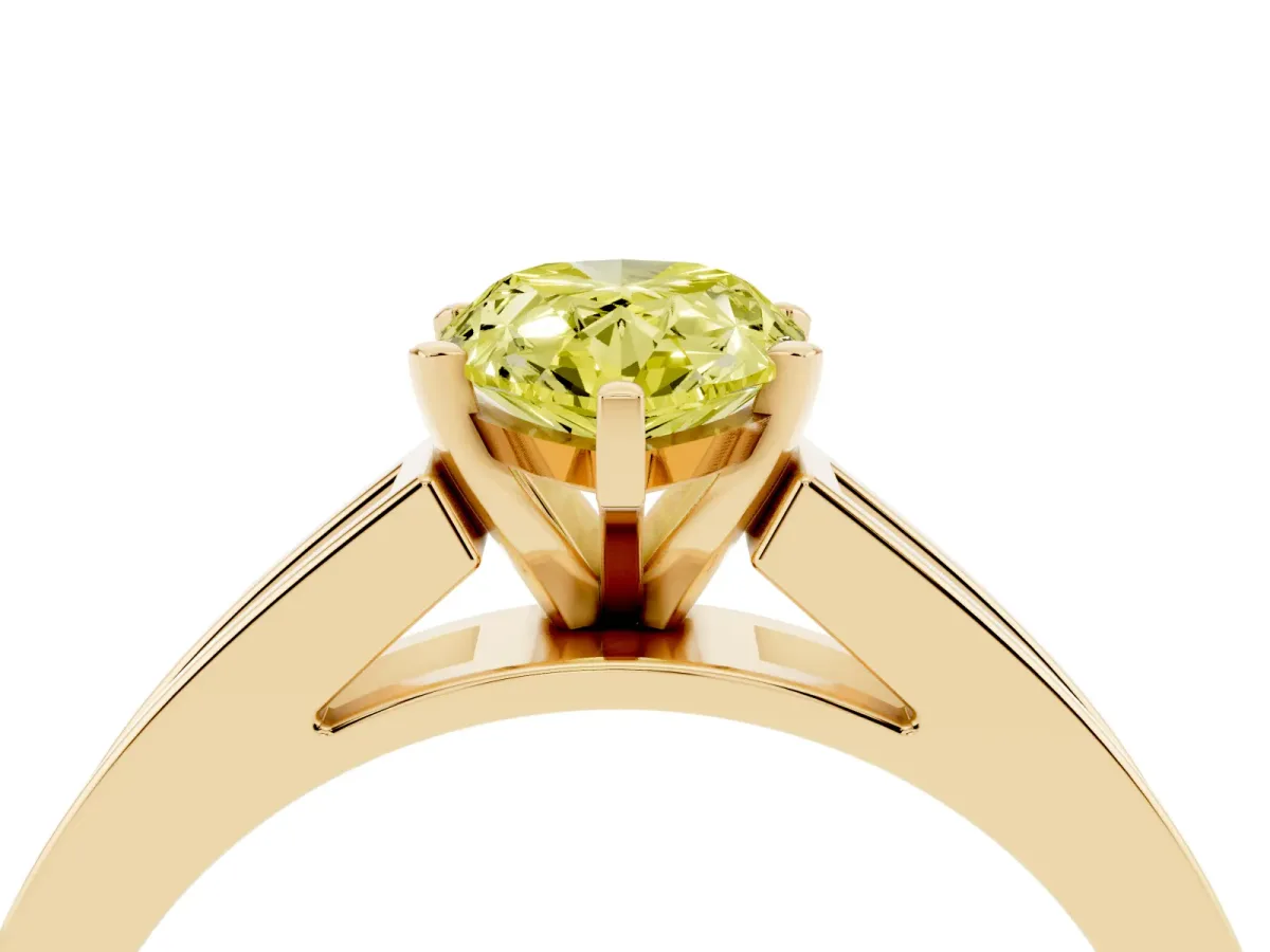 Fancy Yellow Pear Cut Solitaire Diamond Ring with Channel-Set Band and Four-Prong Setting Yellow gold