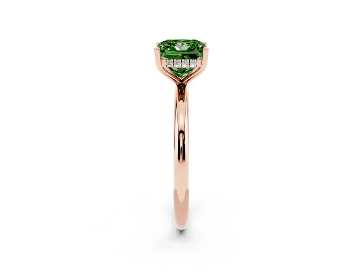 Fancy Green Princess Cut Cut Solitaire Engagement Ring with Four-Prong Setting and Classic Band Rose gold