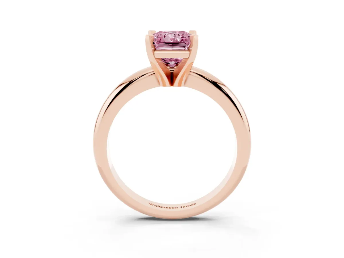 Fancy Pink Radiant Cut Diamond Solitaire Engagement Ring with Round Band and Four-Prong Setting Rose gold