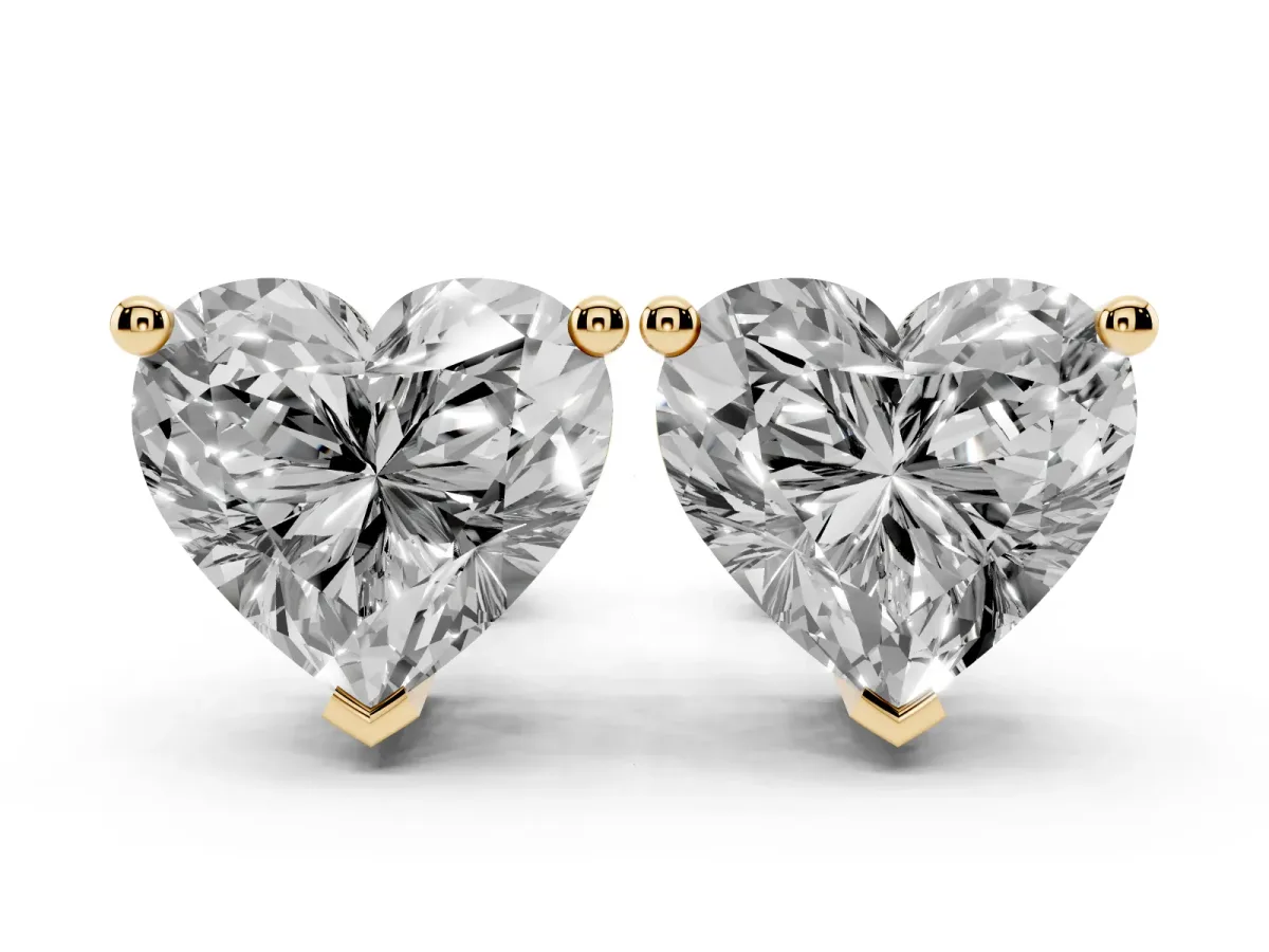 Heart Cut Diamond Stud Earrings Yellow gold