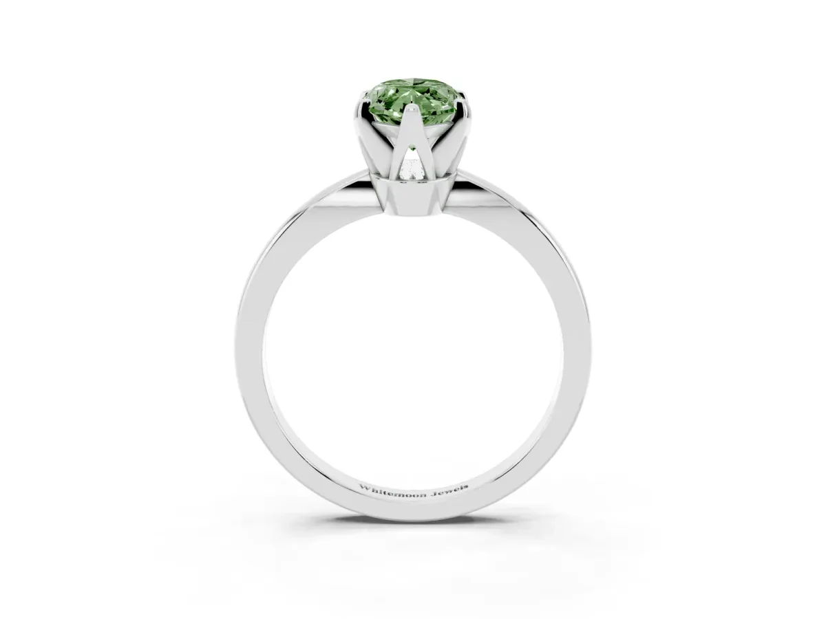 Fancy Green Marquise Cut Solitaire Engagement Ring with Six-Prong Setting and Tapered Band Platinum