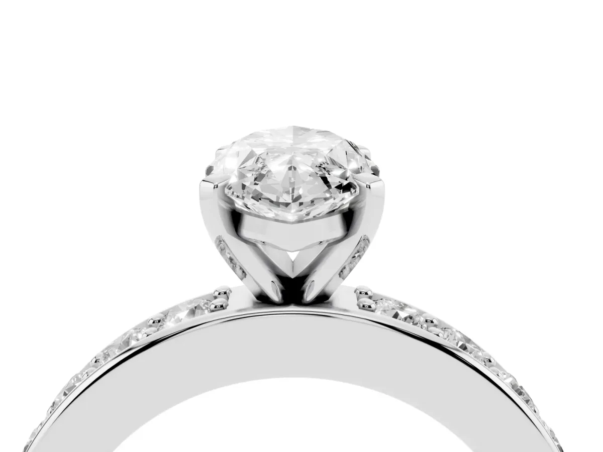 Marquise Cut Diamond Engagement Ring with Channel Set Round Band and Prong Setting Silver