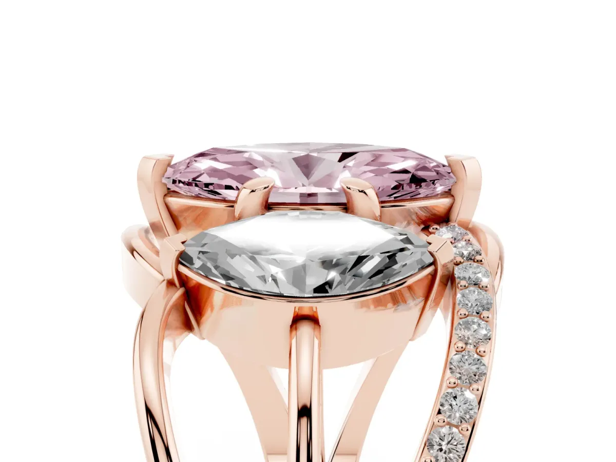 Fancy Pink Three-Stone Marquise Cut Cut Diamond Split Shank Prong Set Ring Rose gold