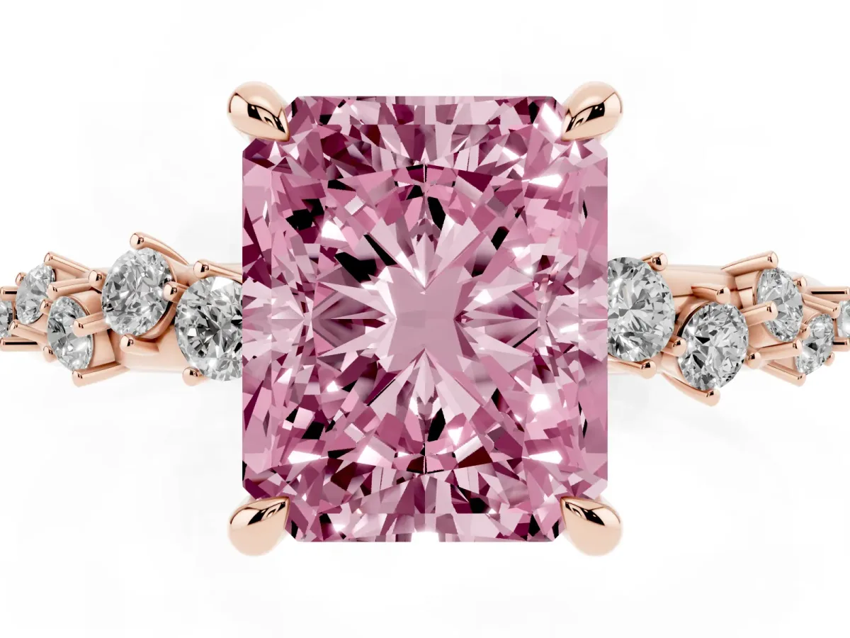Fancy Pink Radiant Cut Cut Diamond Vine Band with Four-Prong Setting Rose gold