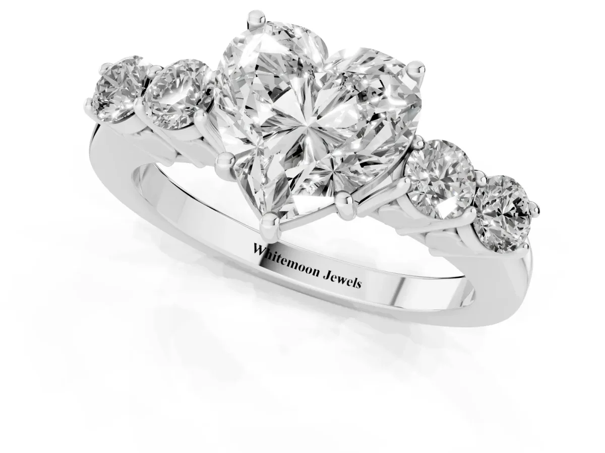 Heart Cut Cut Diamond Five-Stone Prong Set White Gold Ring Platinum