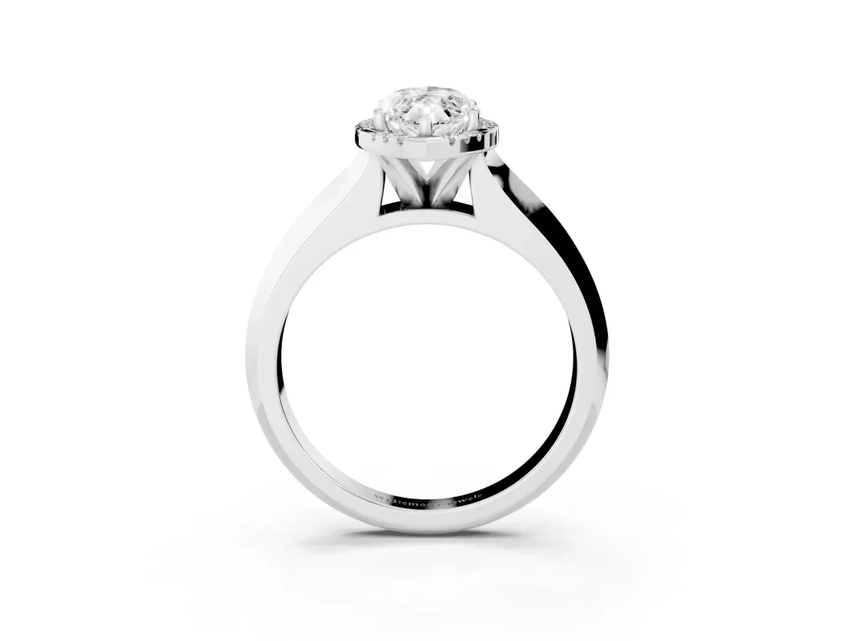 Marquise Cut Halo Diamond Ring with Cathedral Band and Four-Prong Setting Silver