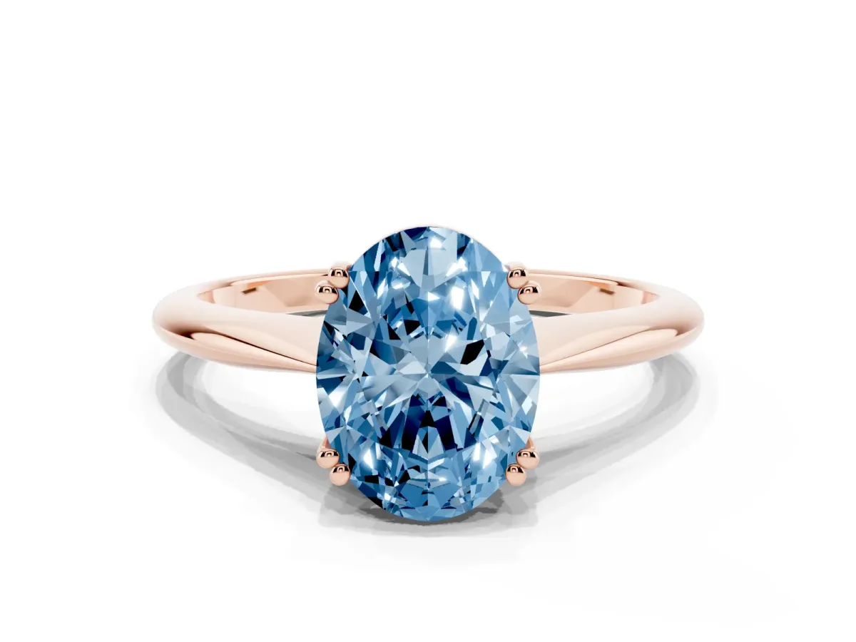 Fancy Blue Oval Cut Solitaire Diamond Ring with Six-Prong Setting and Classic Band Rose gold