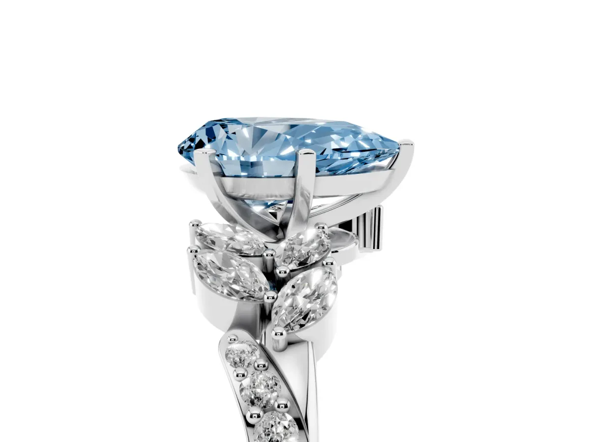 Fancy Blue Pear Cut Solitaire Marquise Twist Band with Six-Prong Setting Silver