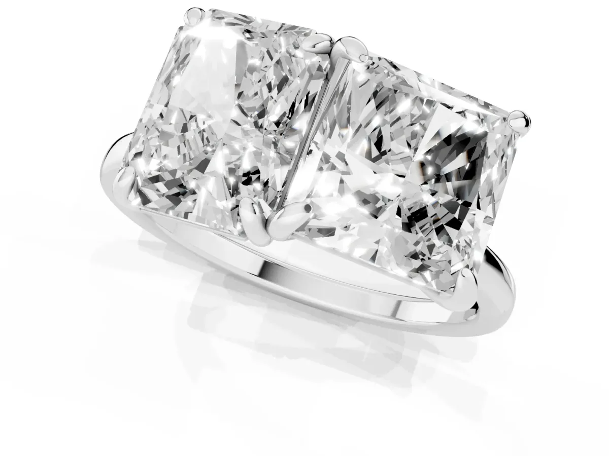 Radiant and Princess Toi Moi Ring with Prong Setting and Plain Band Platinum