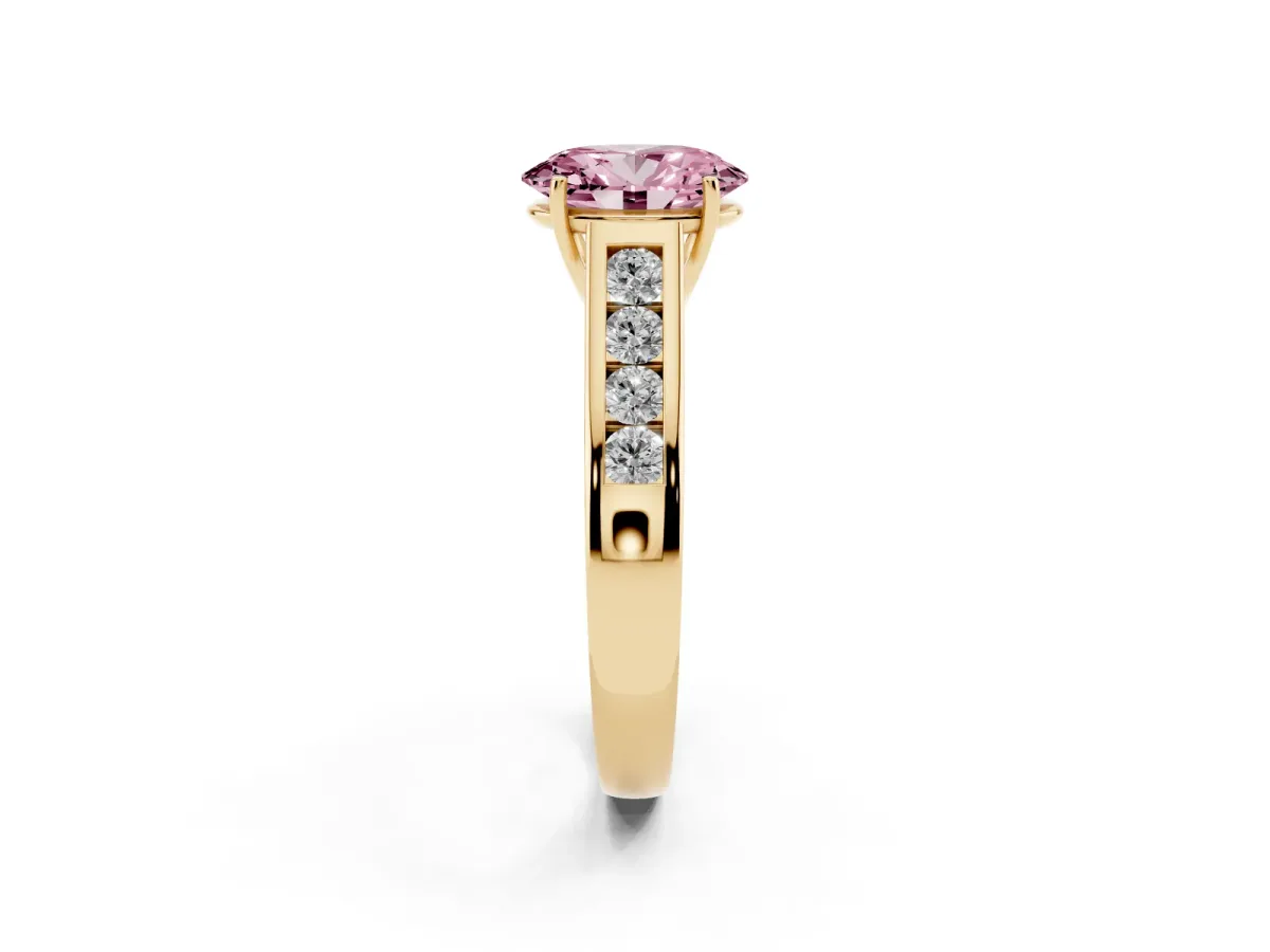 Fancy Pink Oval Cut Solitaire Channel-Set Diamond Engagement Ring with Four-Prong Setting Yellow gold