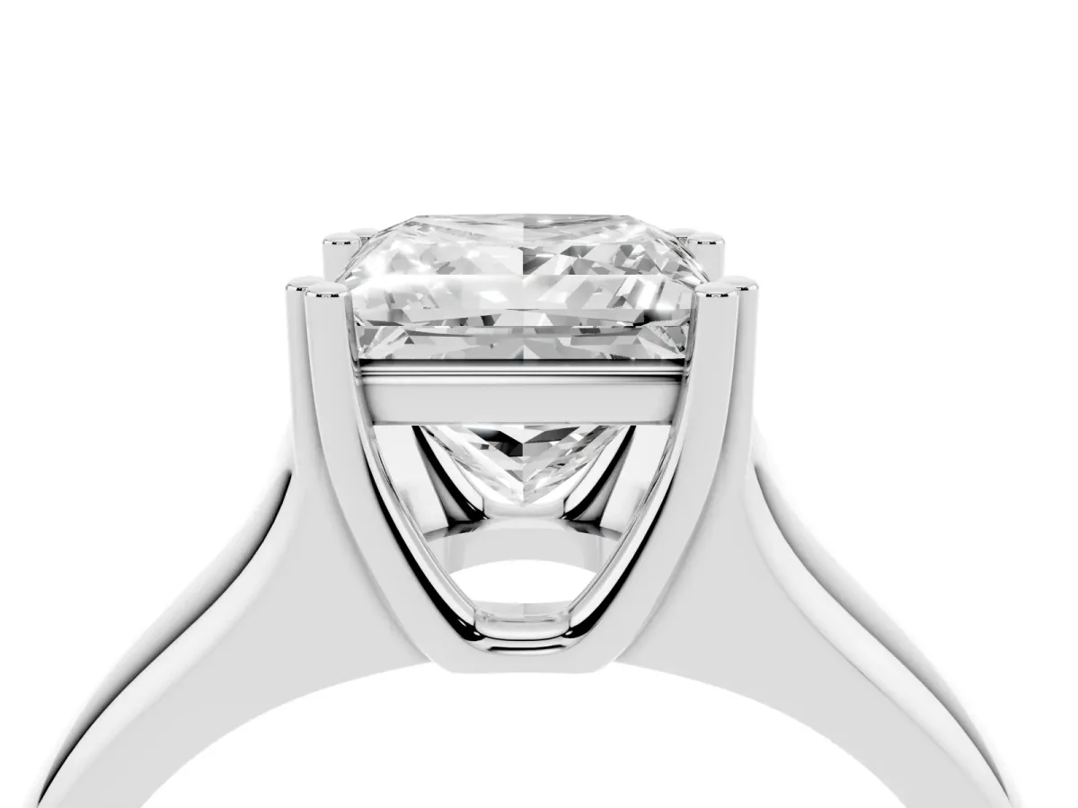 Princess Cut Diamond Solitaire Ring with Wide Band and Prong Setting Platinum