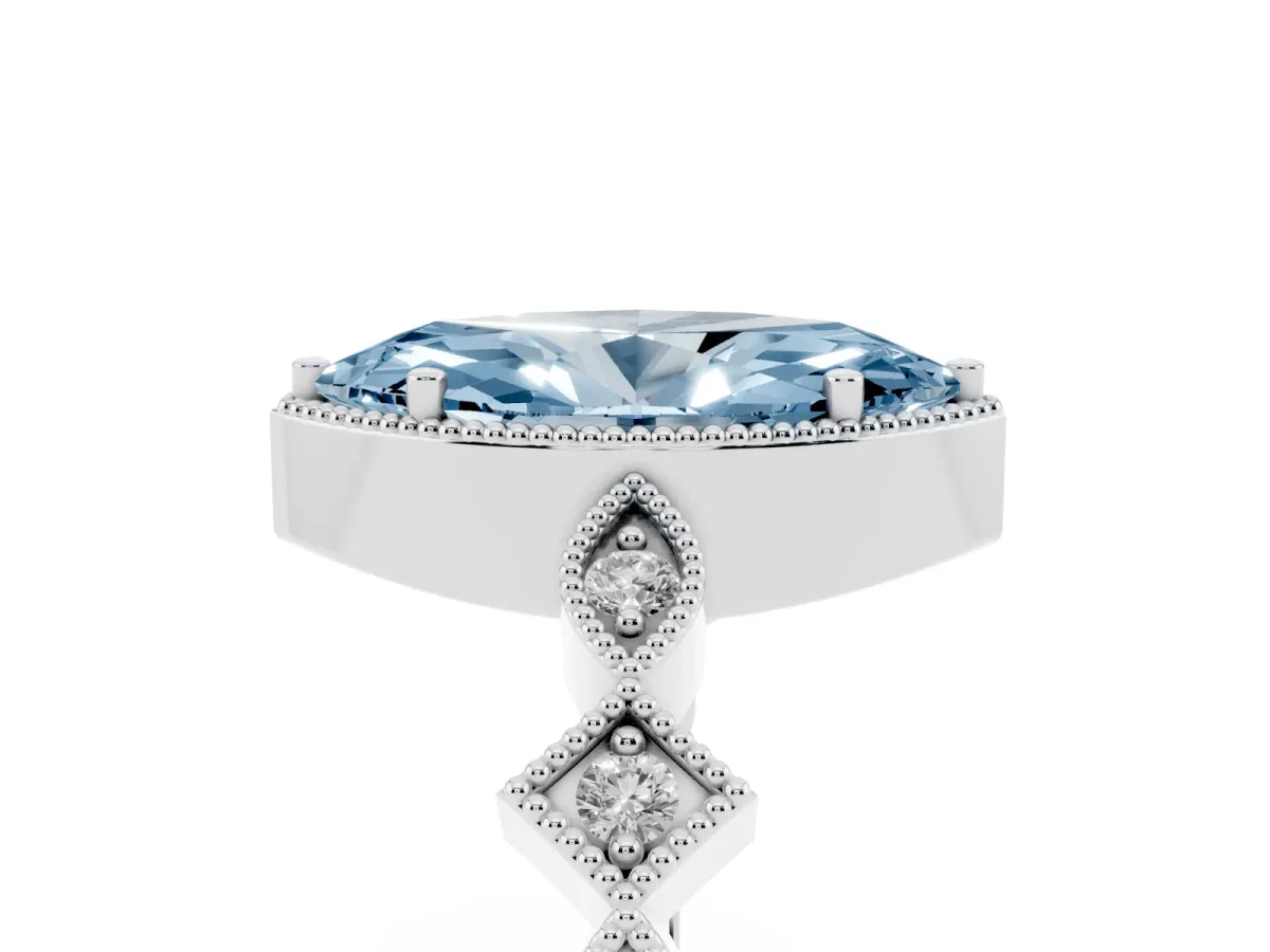 Fancy Blue Marquise Cut Milgrain Marquise Diamond Twist Band Ring Silver