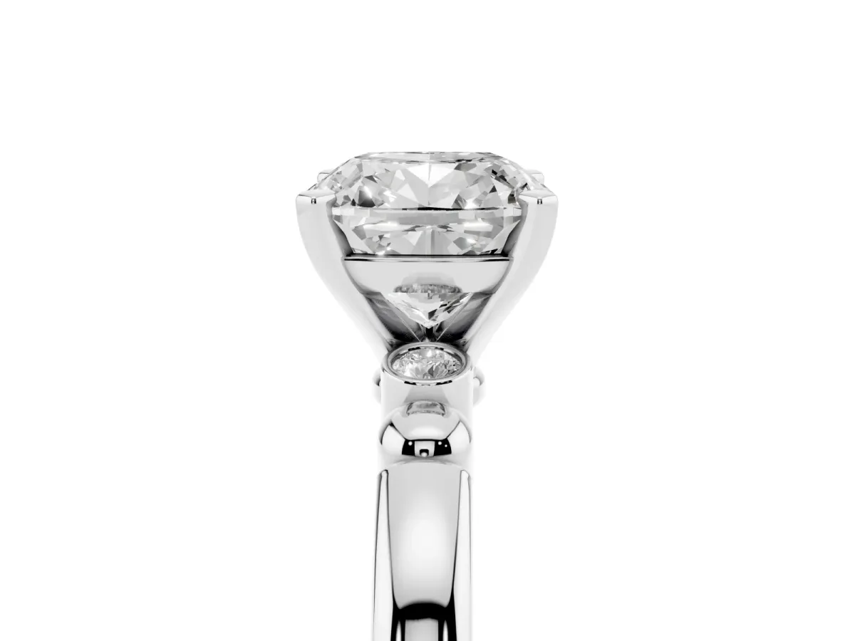 Cushion Cut Solitaire Beaded Band with Four-Prong Setting Silver