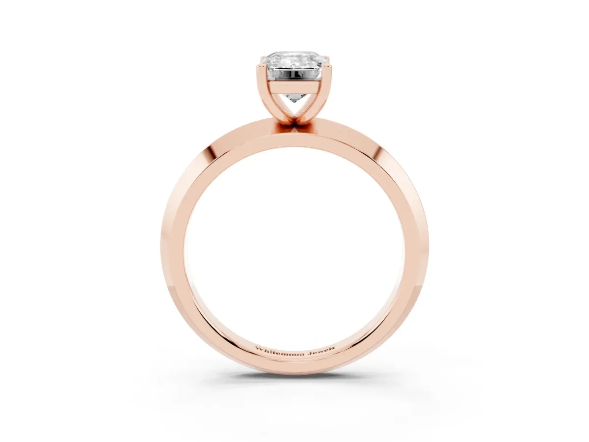 Emerald Cut Cut Solitaire Engagement Ring with Flat Band and Four-Prong Setting Rose gold
