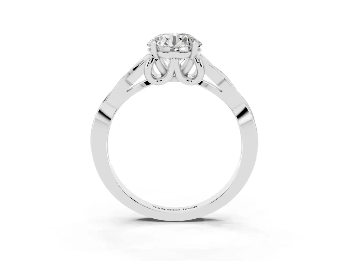Round Cut Diamond Solitaire Engagement Ring with Celtic Knot Band and Four-Prong Setting Platinum