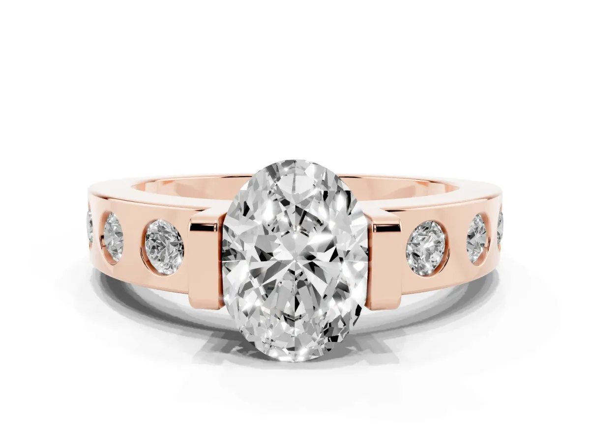 Oval Cut Brilliant Channel-Set Diamond Ring with Bezel Prong Setting Rose gold