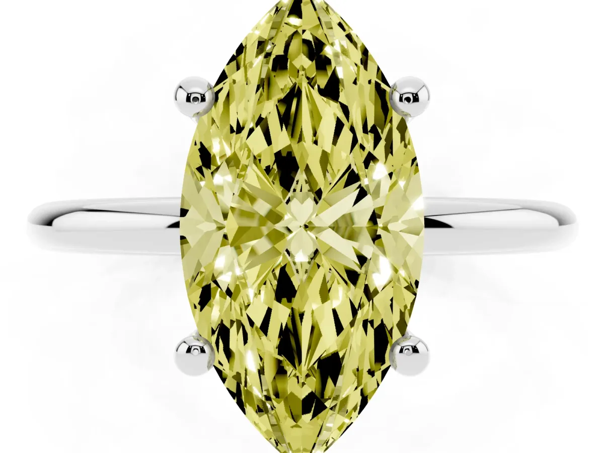 Fancy Yellow Marquise Cut Solitaire Diamond Ring with 4-Prong Setting on a Classic Band White gold