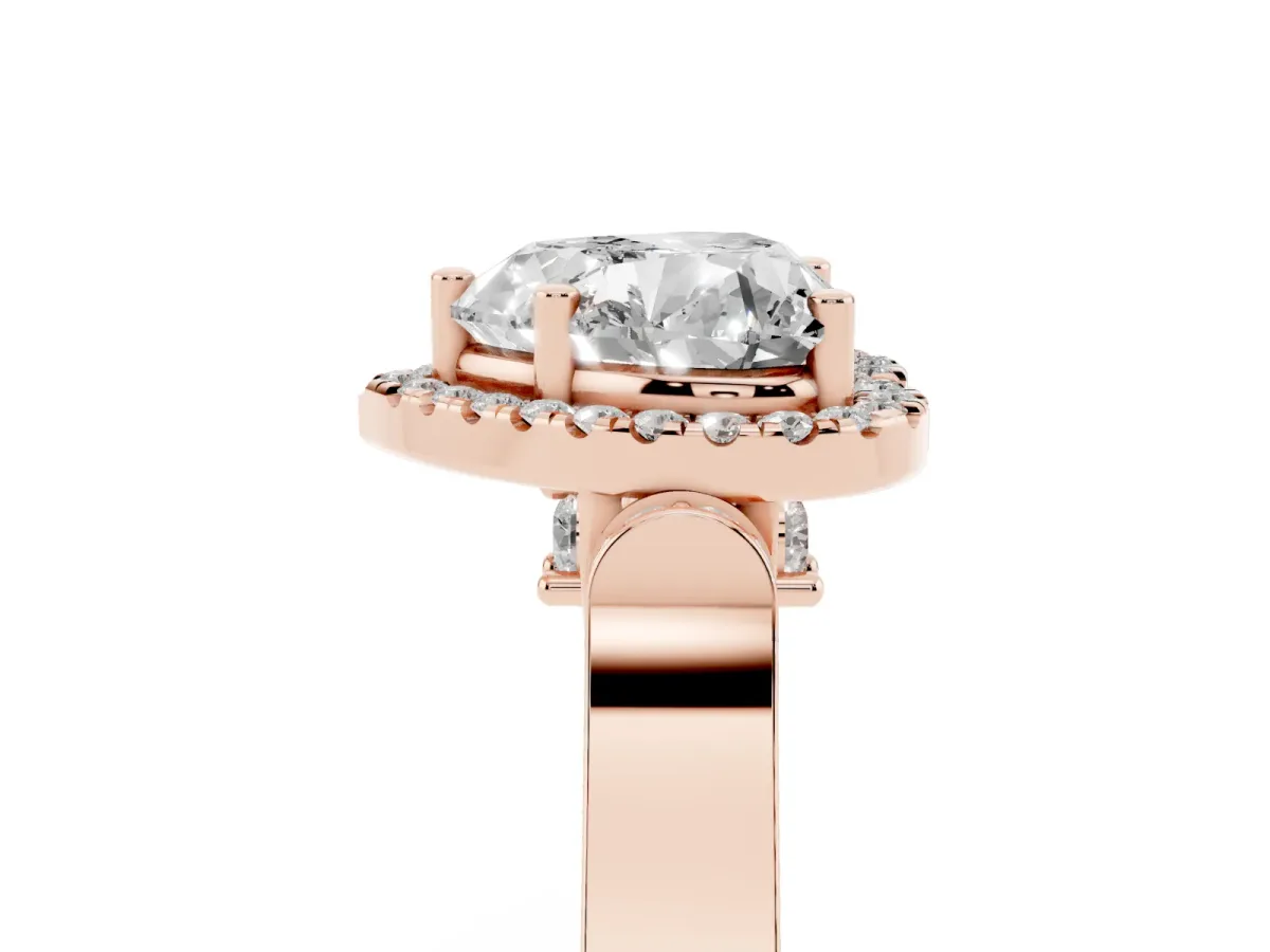 Heart Cut Halo Pave Split Shank Prong Setting Ring Rose gold
