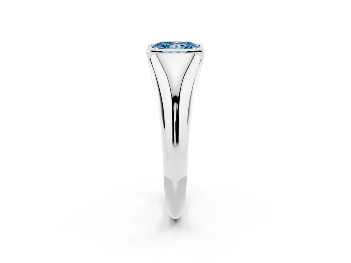 Fancy Blue Princess Cut Solitaire Tension Set Diamond Ring Silver