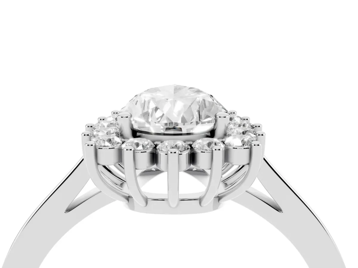 Pear Cut Cut Diamond Halo Ring with Round Brilliant Halo and Solitaire Band White gold