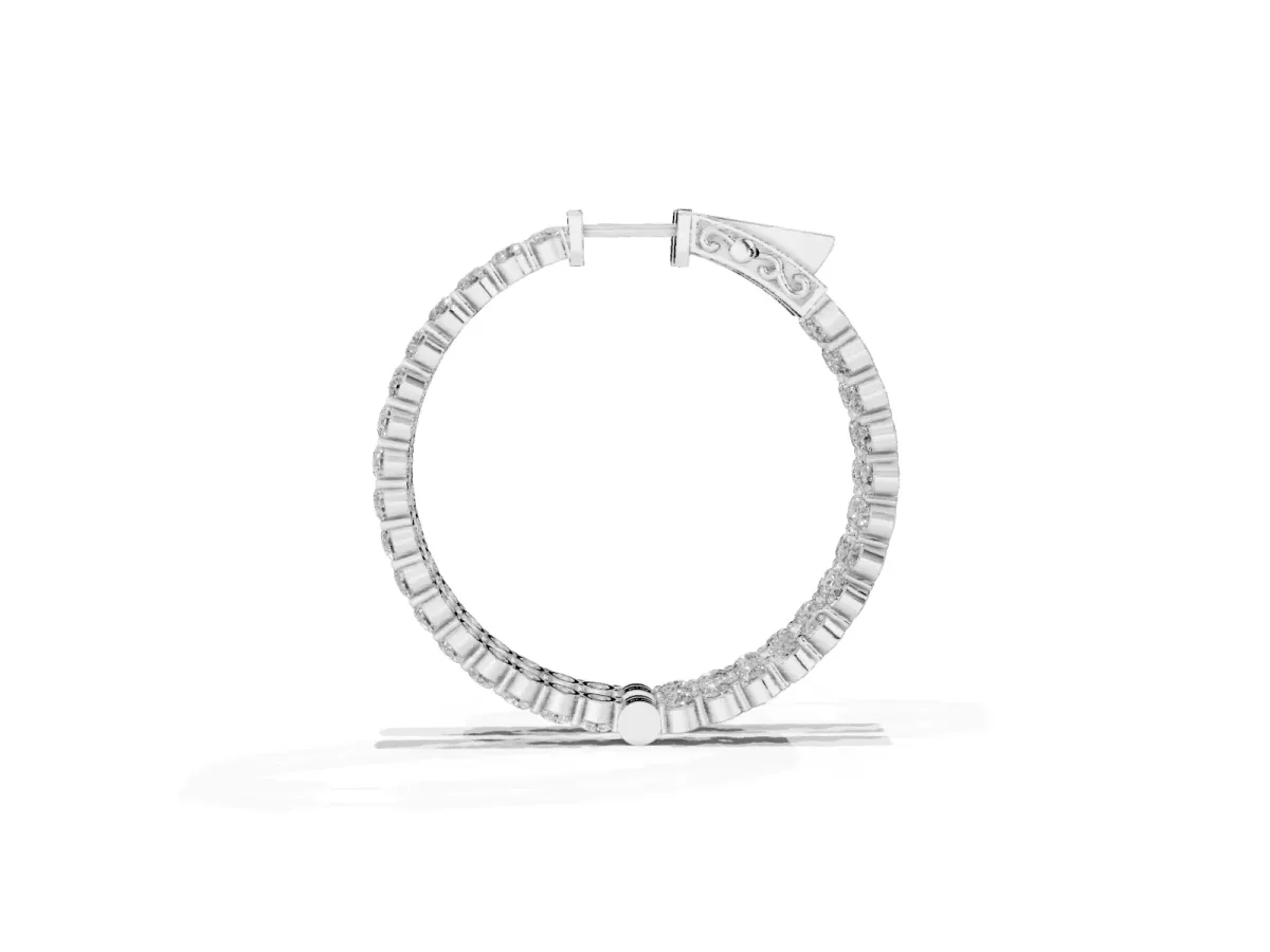 Round Diamond Eternity Hoop Earrings with Pavé Setting and Shared Prong Silver