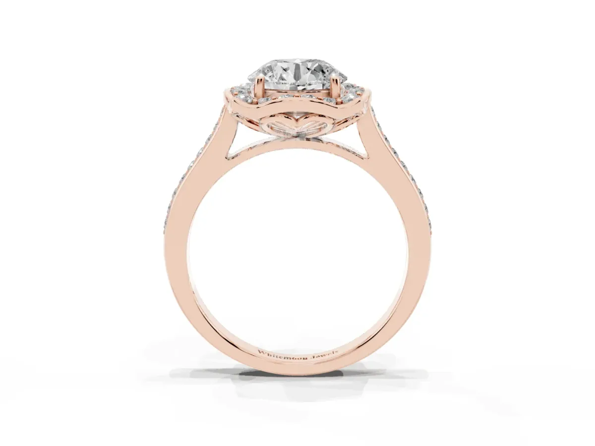 Round Cut Halo Round Diamond Pave Band with Four-Prong Setting Rose gold