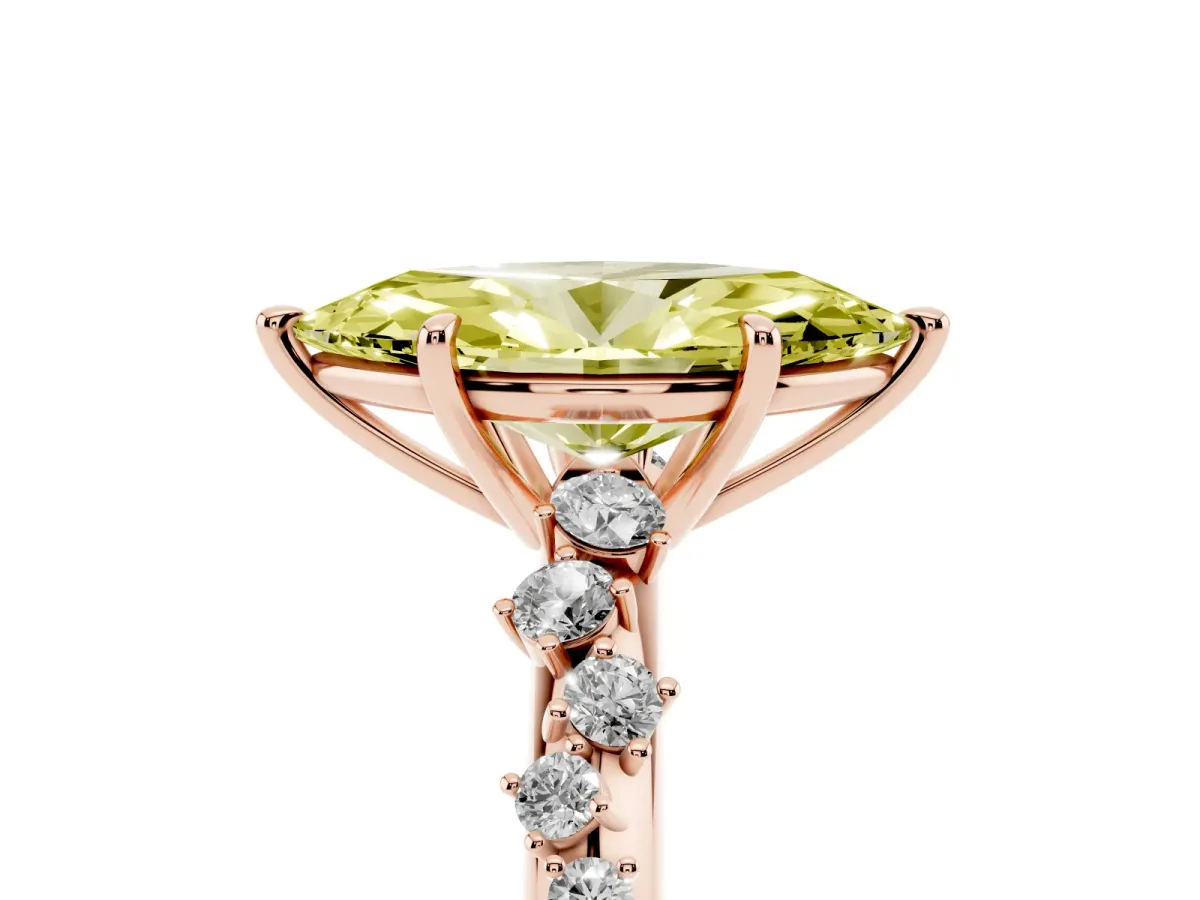 Fancy Yellow Marquise Cut Diamond Cluster Side Stone Solitaire Ring with Prong Setting Rose gold