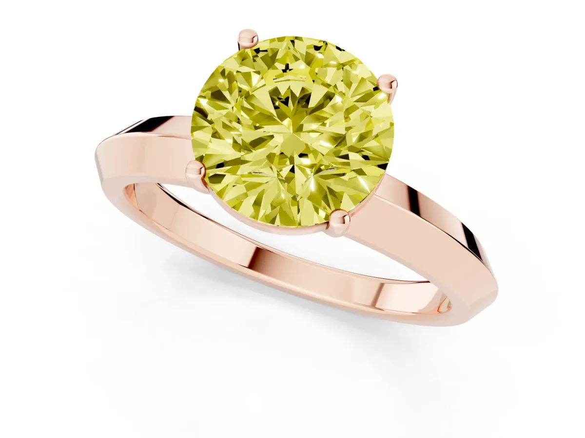 Fancy Yellow Round Cut Cut Solitaire Engagement Ring with Flat Band and Four-Prong Setting Rose gold
