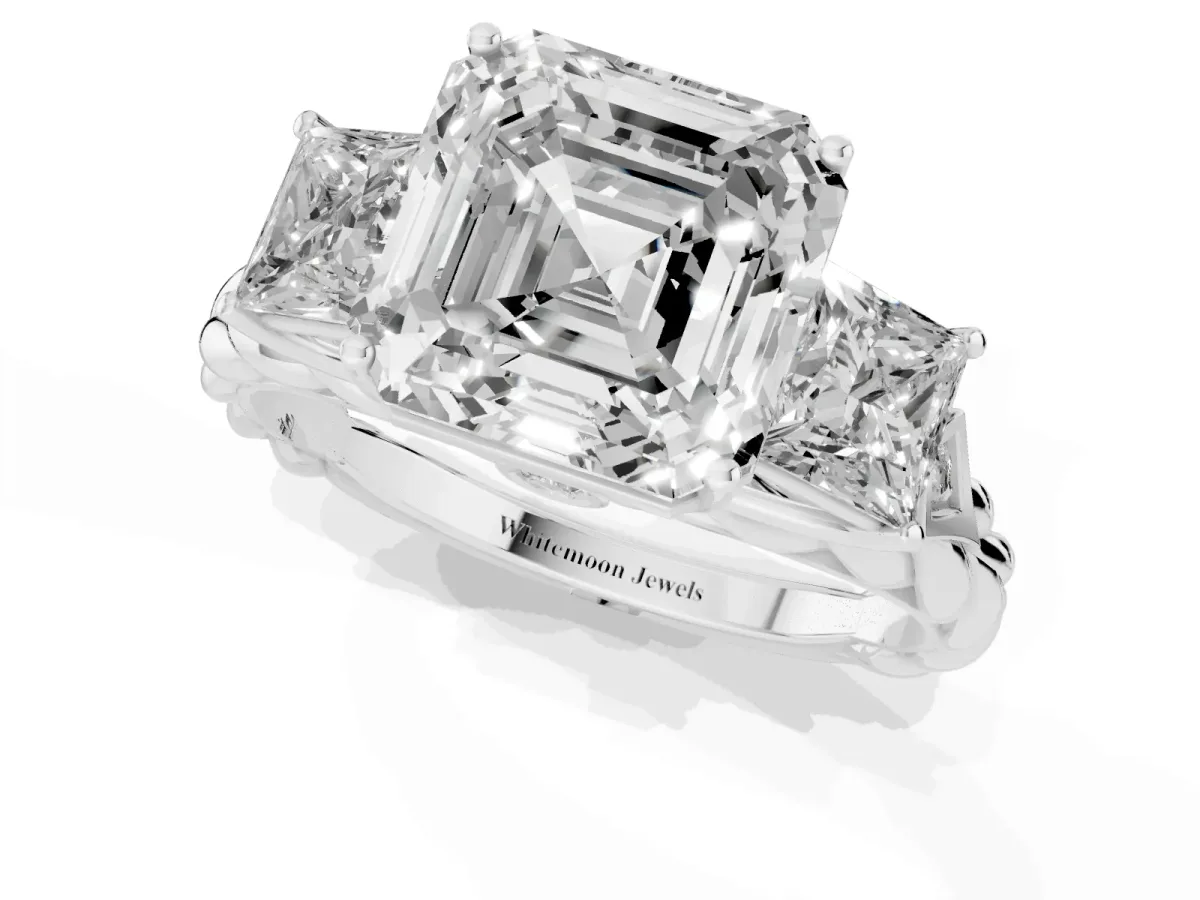 Three-Stone Asscher Cut Diamond Braided Band Ring with Four-Prong Setting Platinum