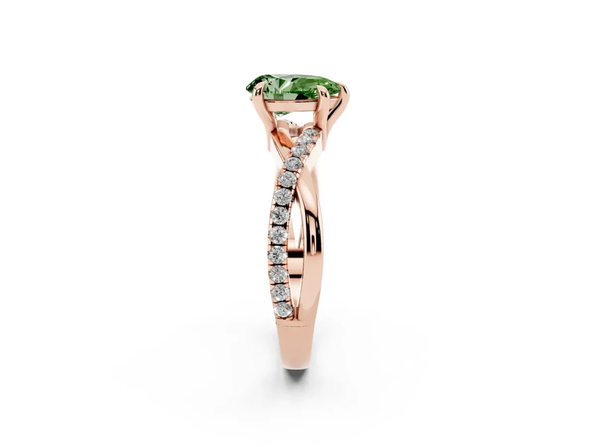 Fancy Green Pear Cut Cut Diamond Twist Band Solitaire with Prong Setting Rose gold