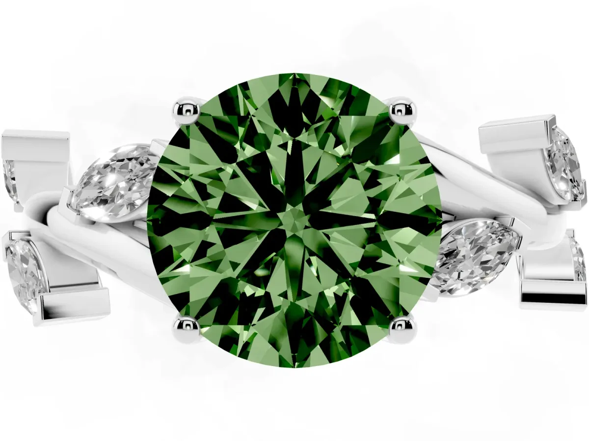 Fancy Green Round Cut Solitaire Twisted Band Marquise Accent Prong Setting Ring Silver