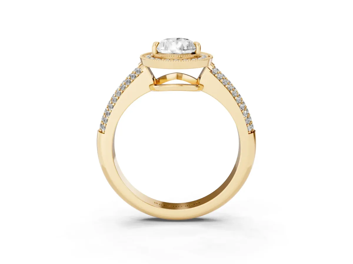 Pear Cut Cut Halo Diamond Pave Band with Four-Prong Setting Yellow gold