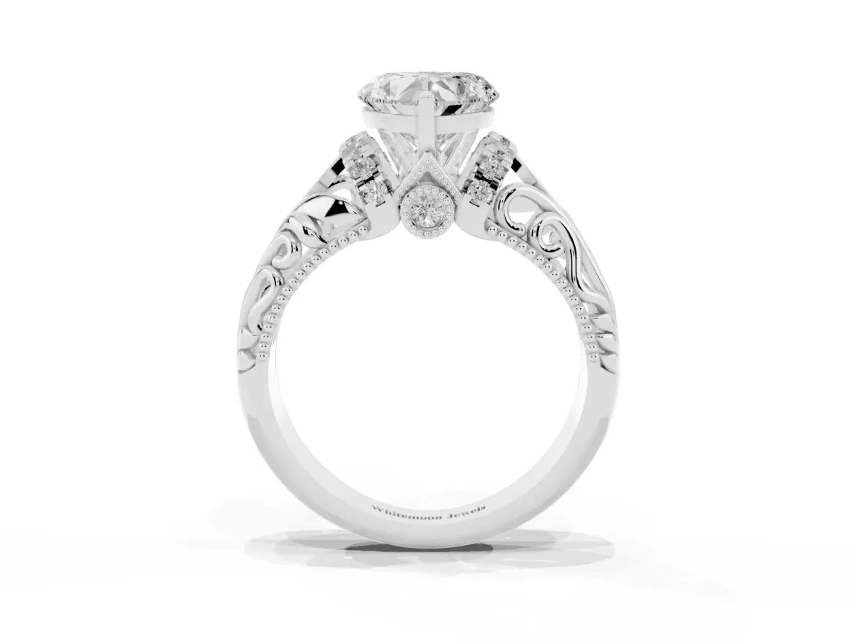 Heart Cut Solitaire Filigree Engagement Ring with Halo and Prong Setting Platinum