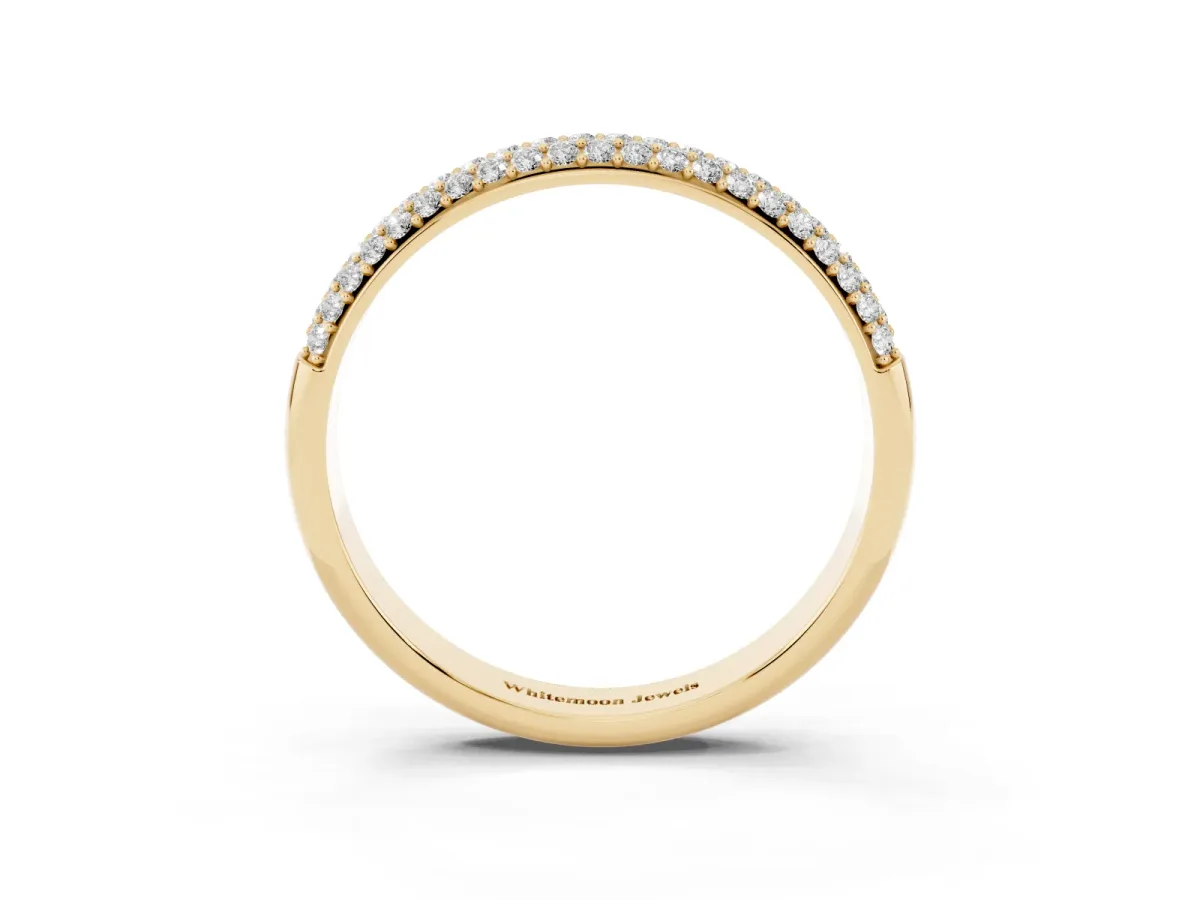 Three-Row Pave Round Diamond Eternity Band with Shared Prong Setting Yellow gold