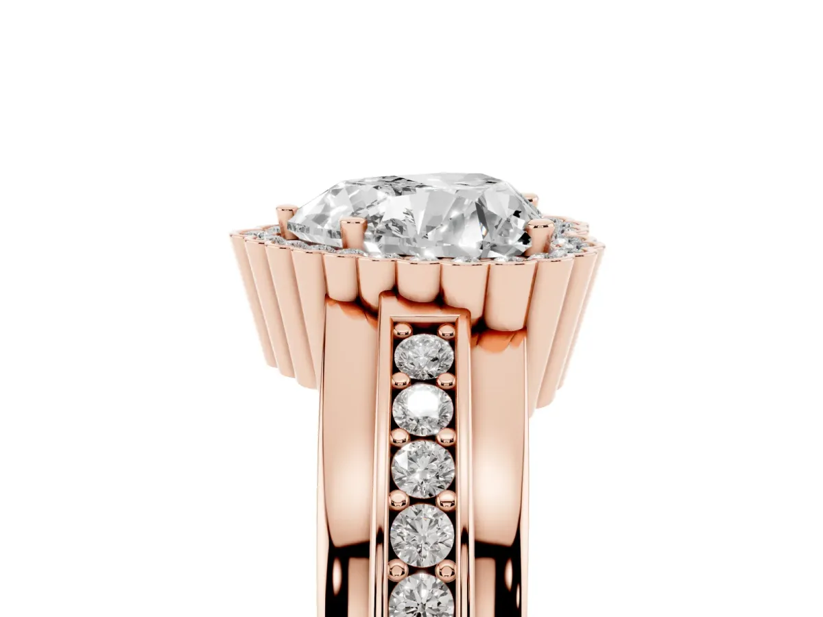 Heart Cut Cut Halo Pave Band Four-Prong Ring Rose gold